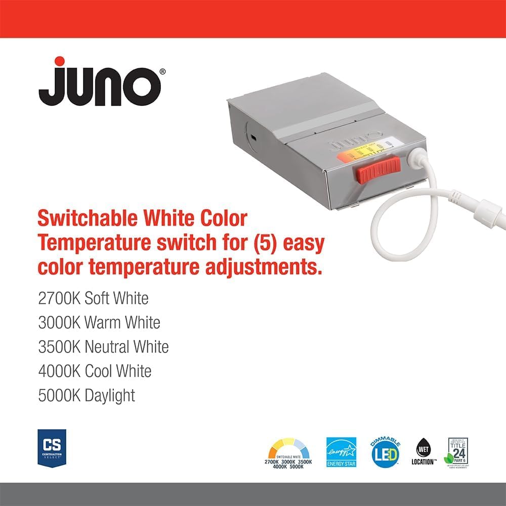 Juno 6-inch round downlight with matte black trim adds modern ceiling style