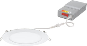 Juno LED wafer downlight 6in front view with slim profile for quick installations.