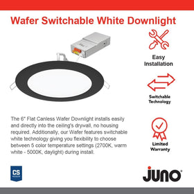 Juno wafer downlight installation in ceiling demonstrates quick remodel-ready setup without housings