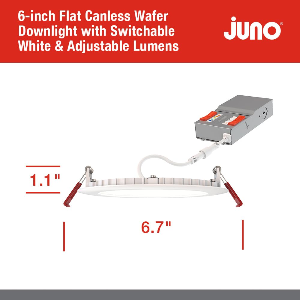 Wet-location rated Juno downlight suitable for bathroom or covered outdoor use.