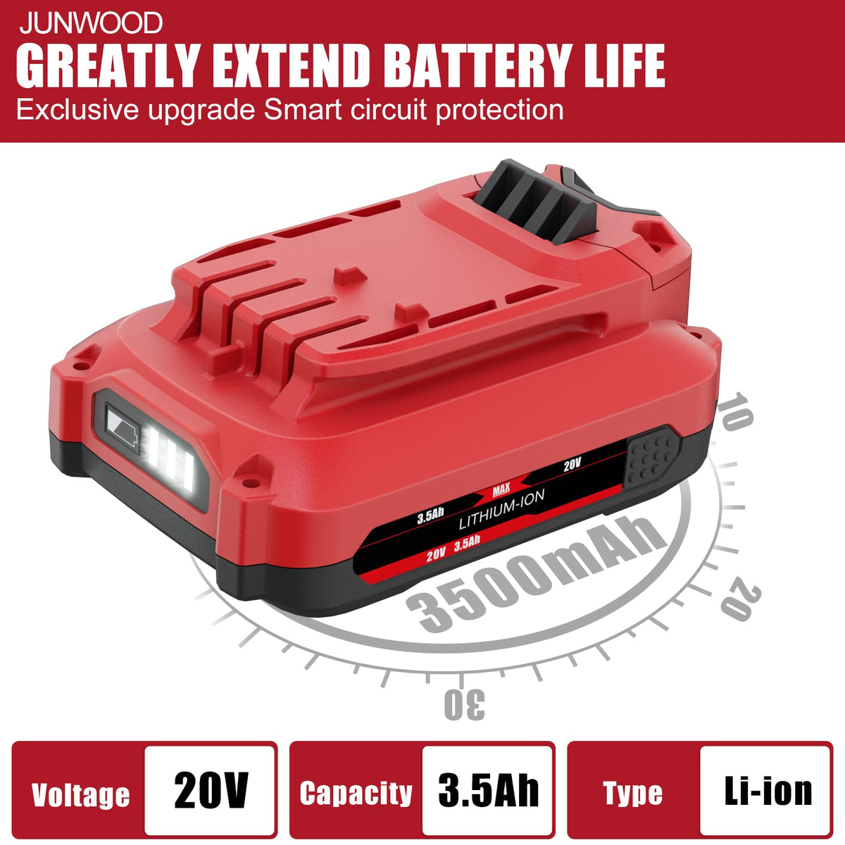 Junwood battery compatible with CMCB series Craftsman tools.