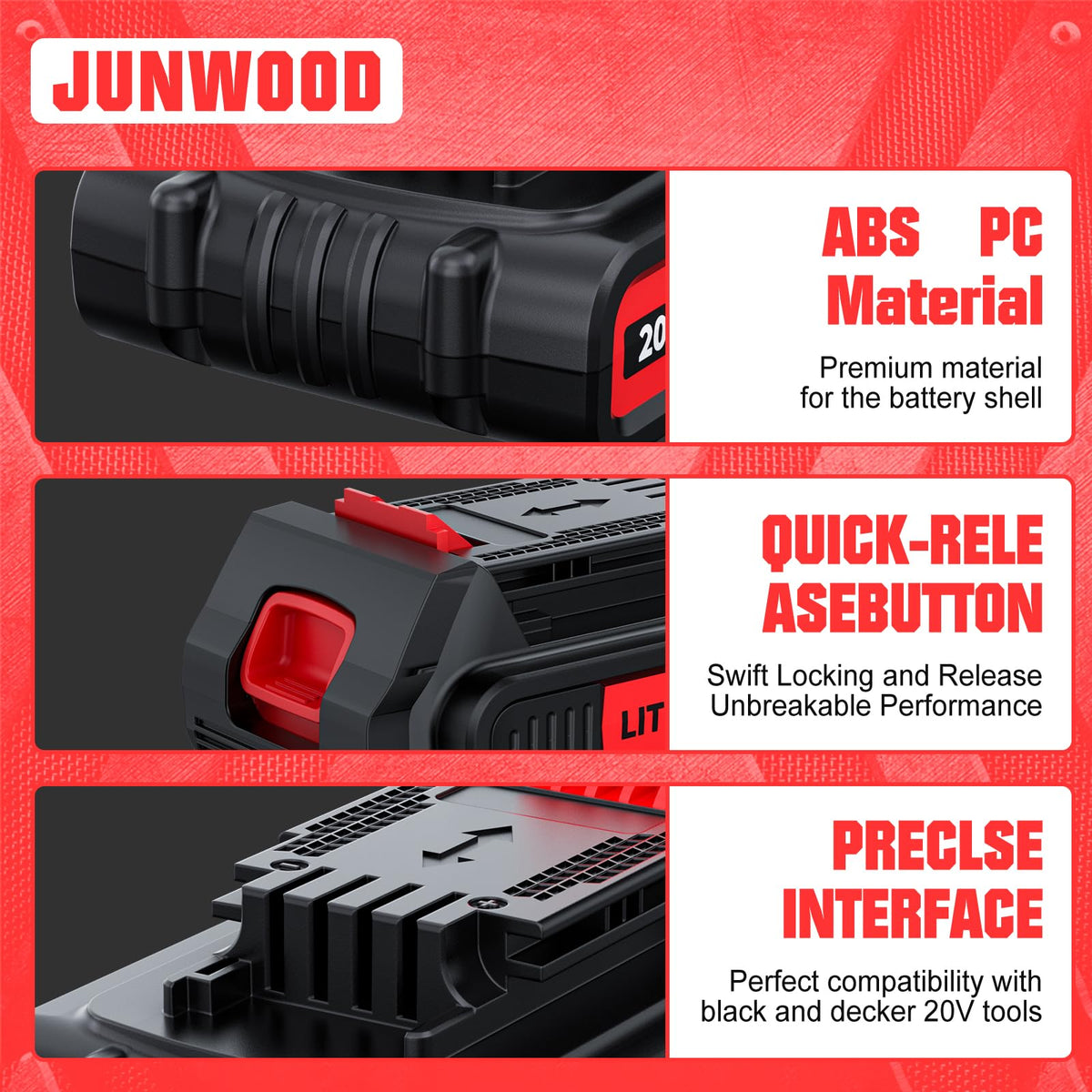 JUNWOOD compatible with Black & Decker 20V Max tools.