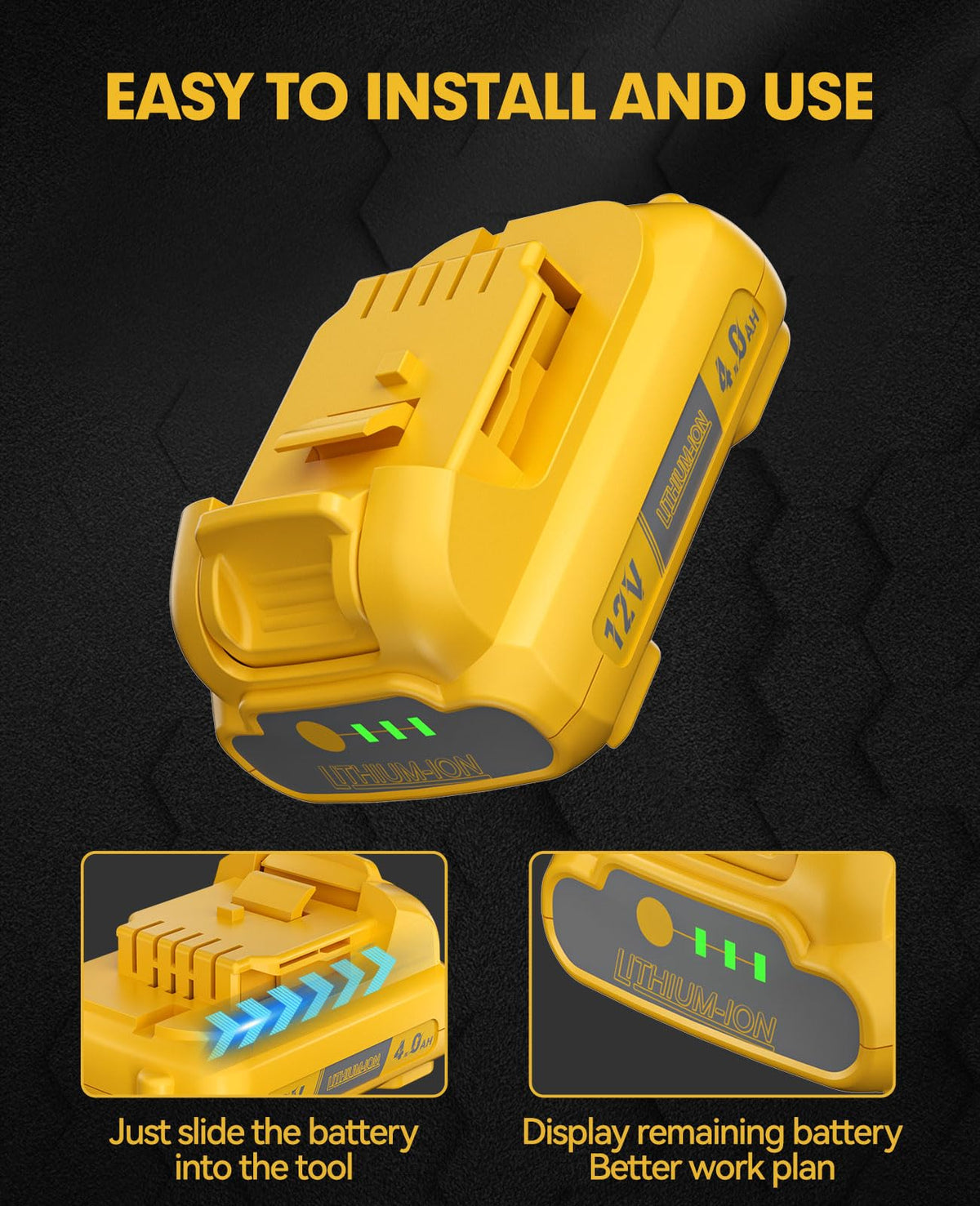 JUNWOOD lithium-ion cells with no memory effect for Dewalt 12V Max