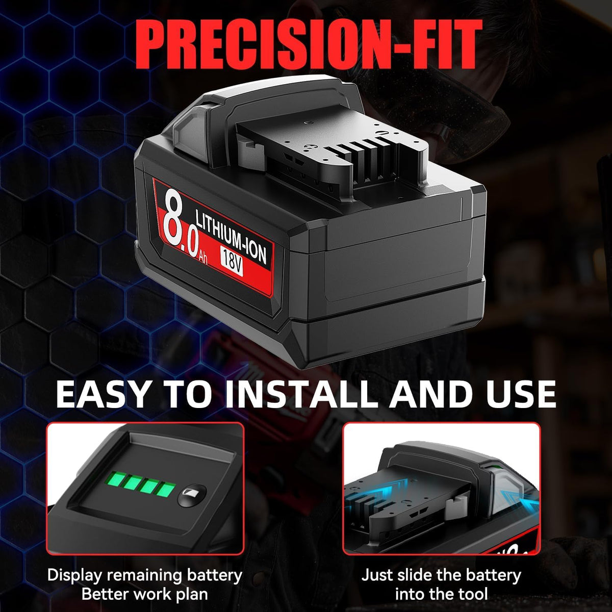 JUNWOOD M18 8Ah battery charging session with smart gauge.