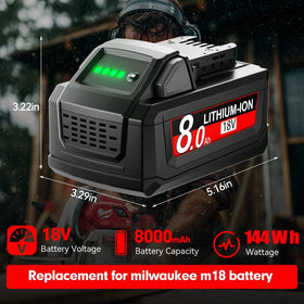 JUNWOOD M18 8Ah with LED indicator shows charging level at a glance.