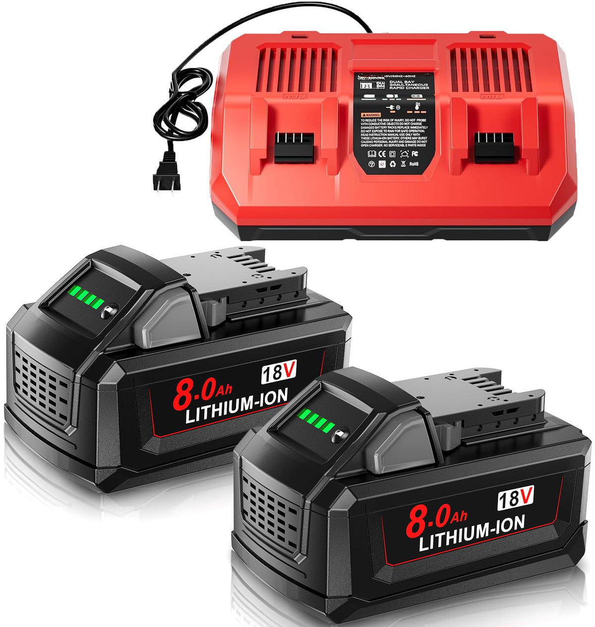 JUNWOOD M18 8.0Ah battery powering Milwaukee tools with long runtime.