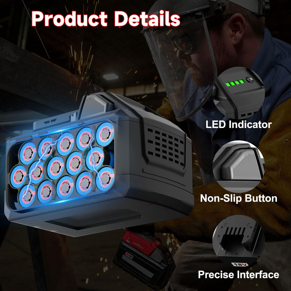 JUNWOOD Milwaukee 18V battery with heat-dissipation design for safer use
