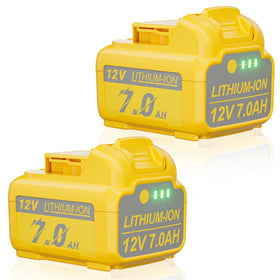 JUNWOOD upgraded 2-pack 7Ah DCB120 battery for Dewalt 12V tools.