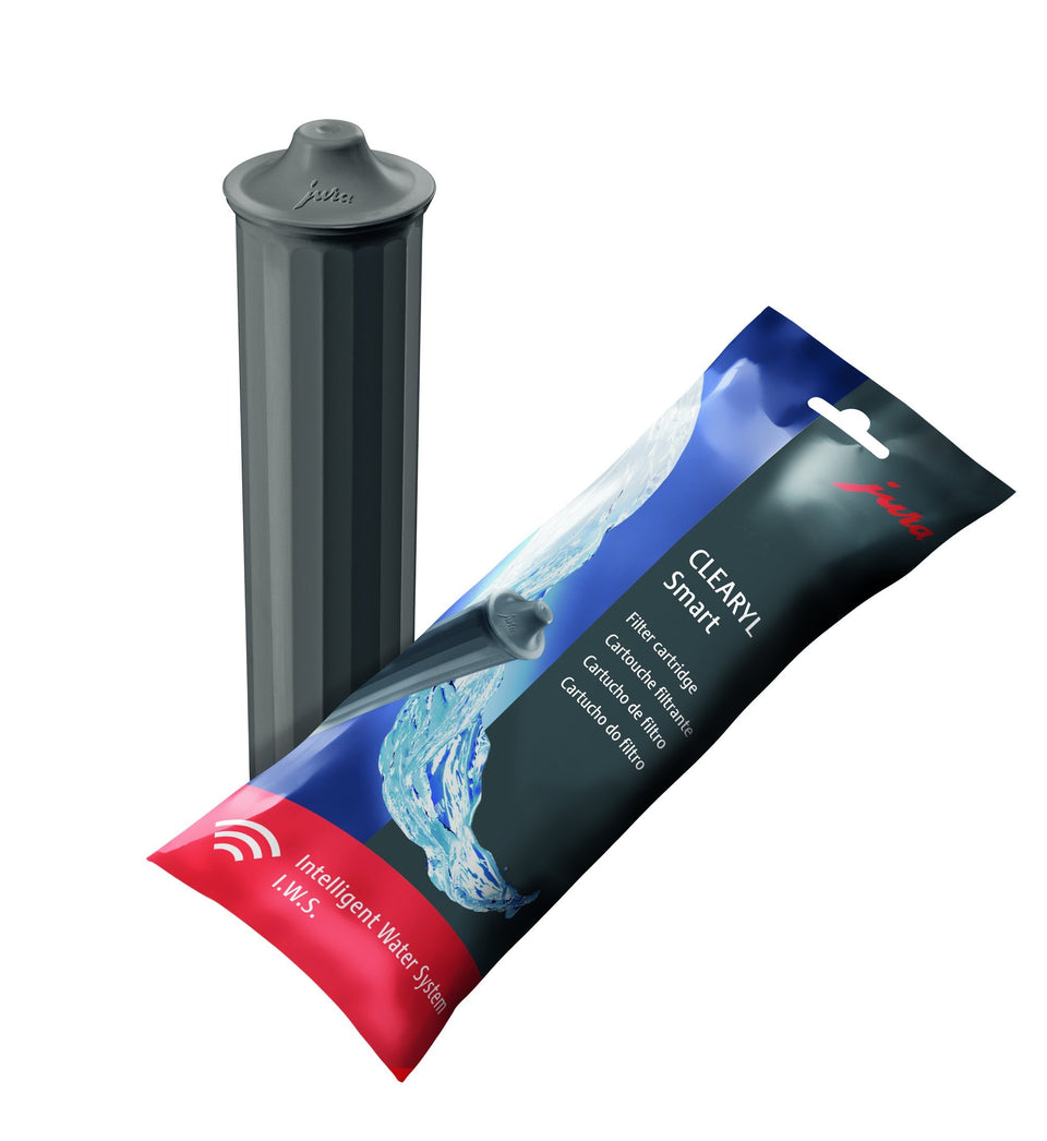 Jura CLEARYL Smart filter cartridge four-pack front view improves water for richer coffee.