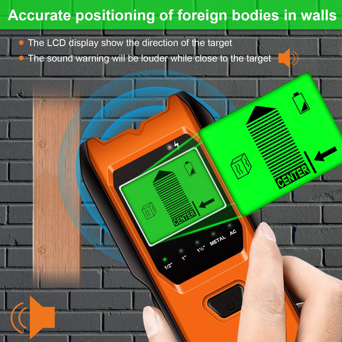 Jurgen K wall scanner detects AC wires and metal behind ceilings and floors.