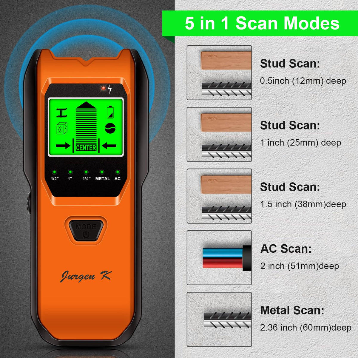 Jurgen K LCD display provides clear readings for accurate locating.