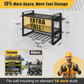 Jusgym 150lbs capacity wall mount safely supports heavy tools.