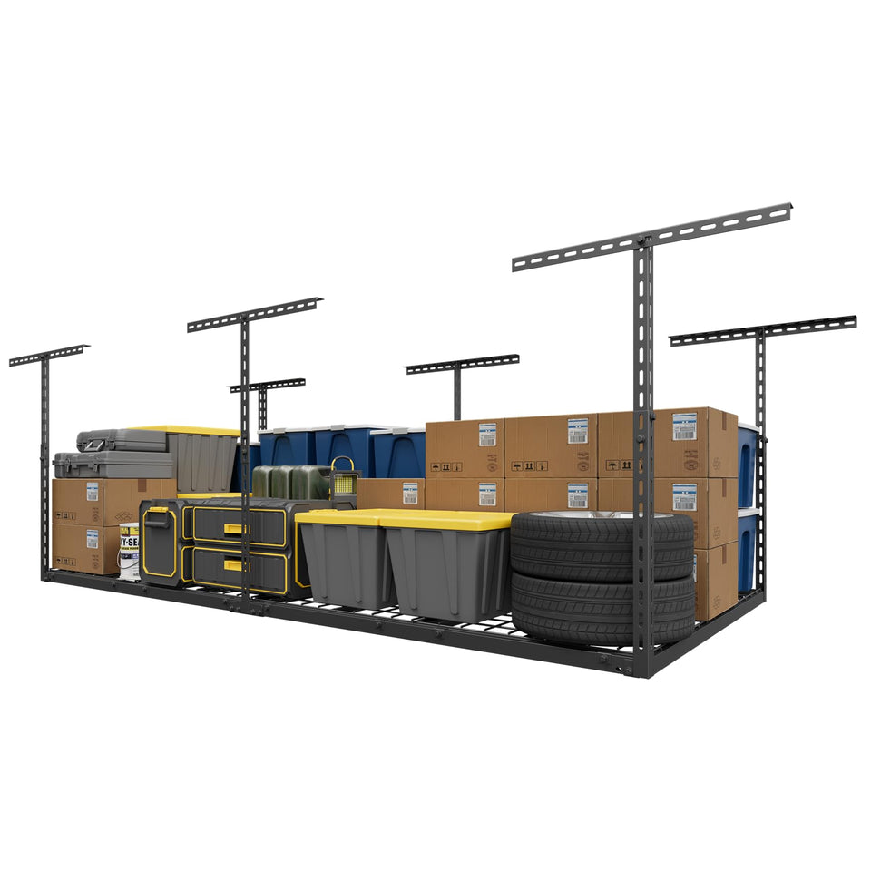 Jusgym overhead rack installation showing secure, single-person setup.