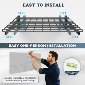 Jusgym ample capacity supports tires, bins, and equipment without sagging