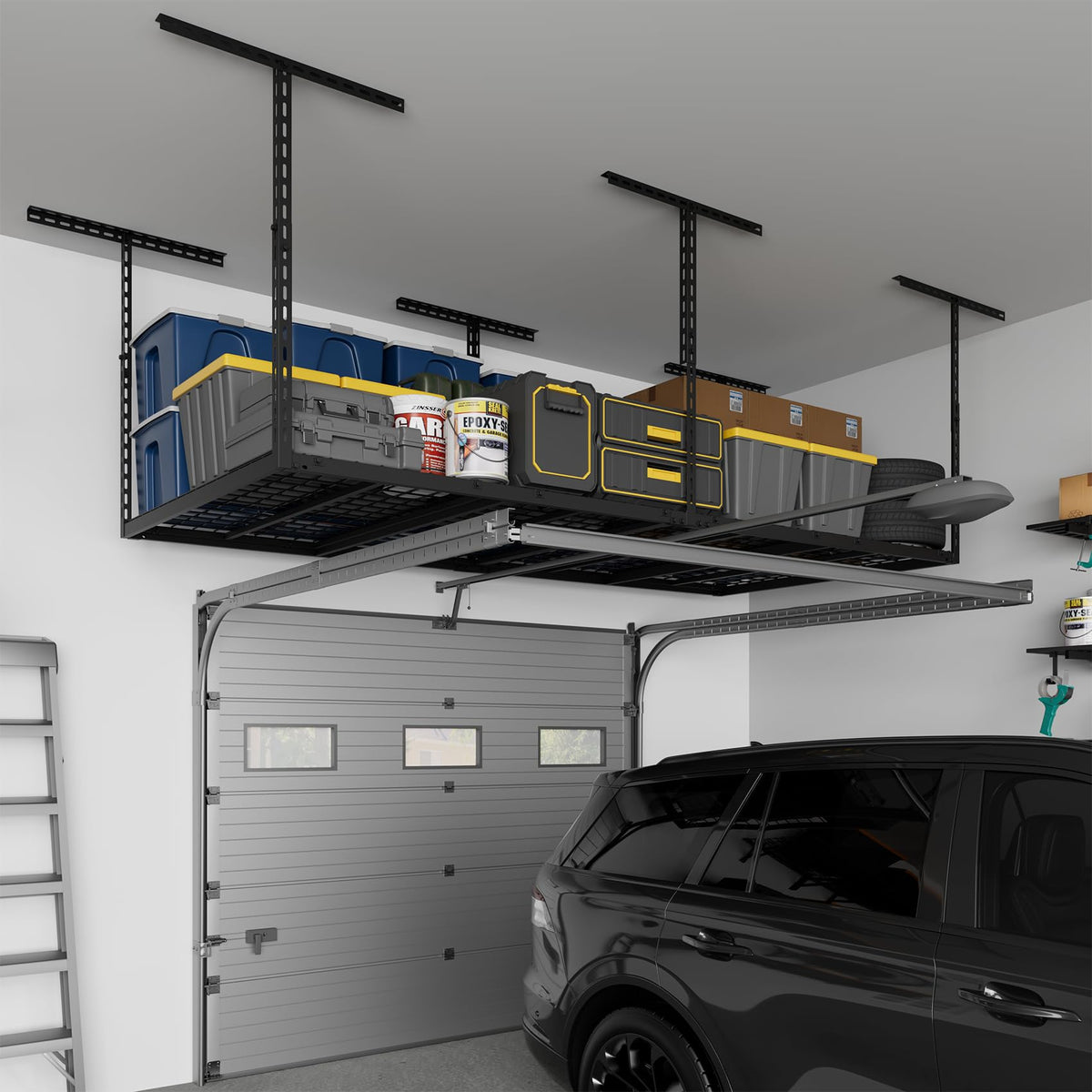 Jusgym garage organization idea demonstrates a cleaner ceiling space.