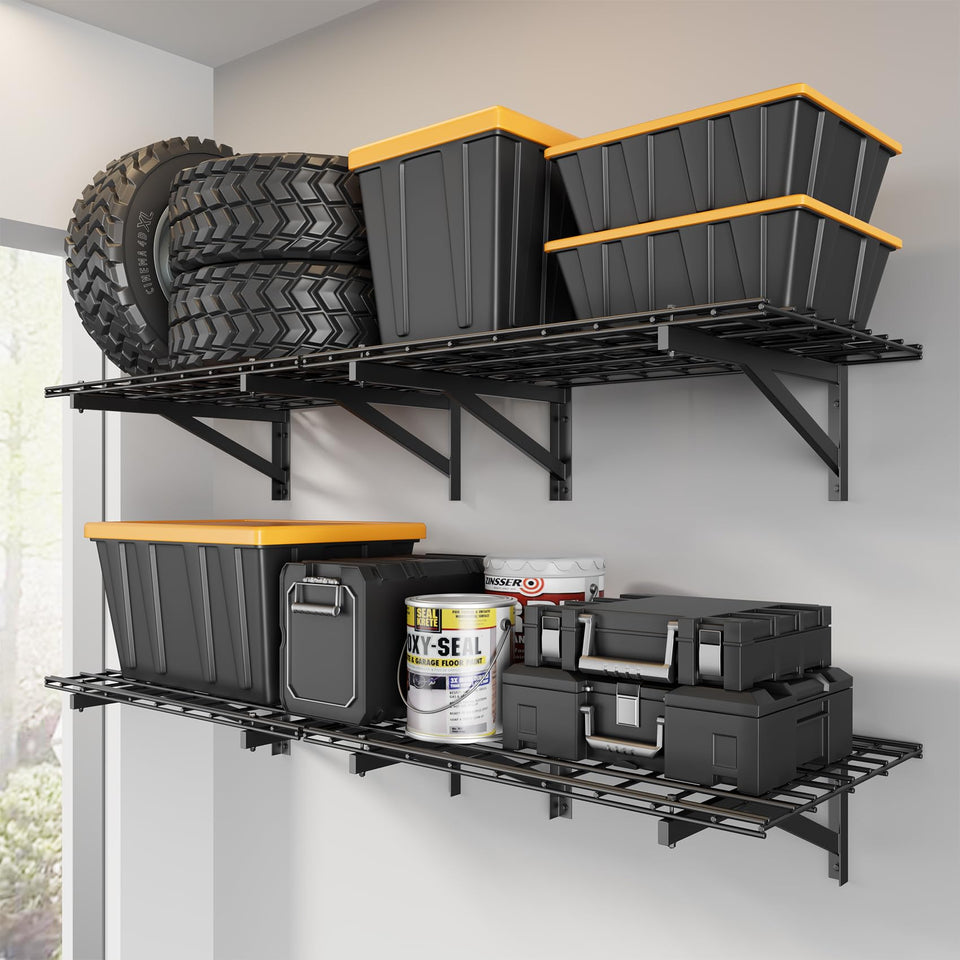 Jusgym heavy-duty garage shelves assembly shows quick setup and strong support