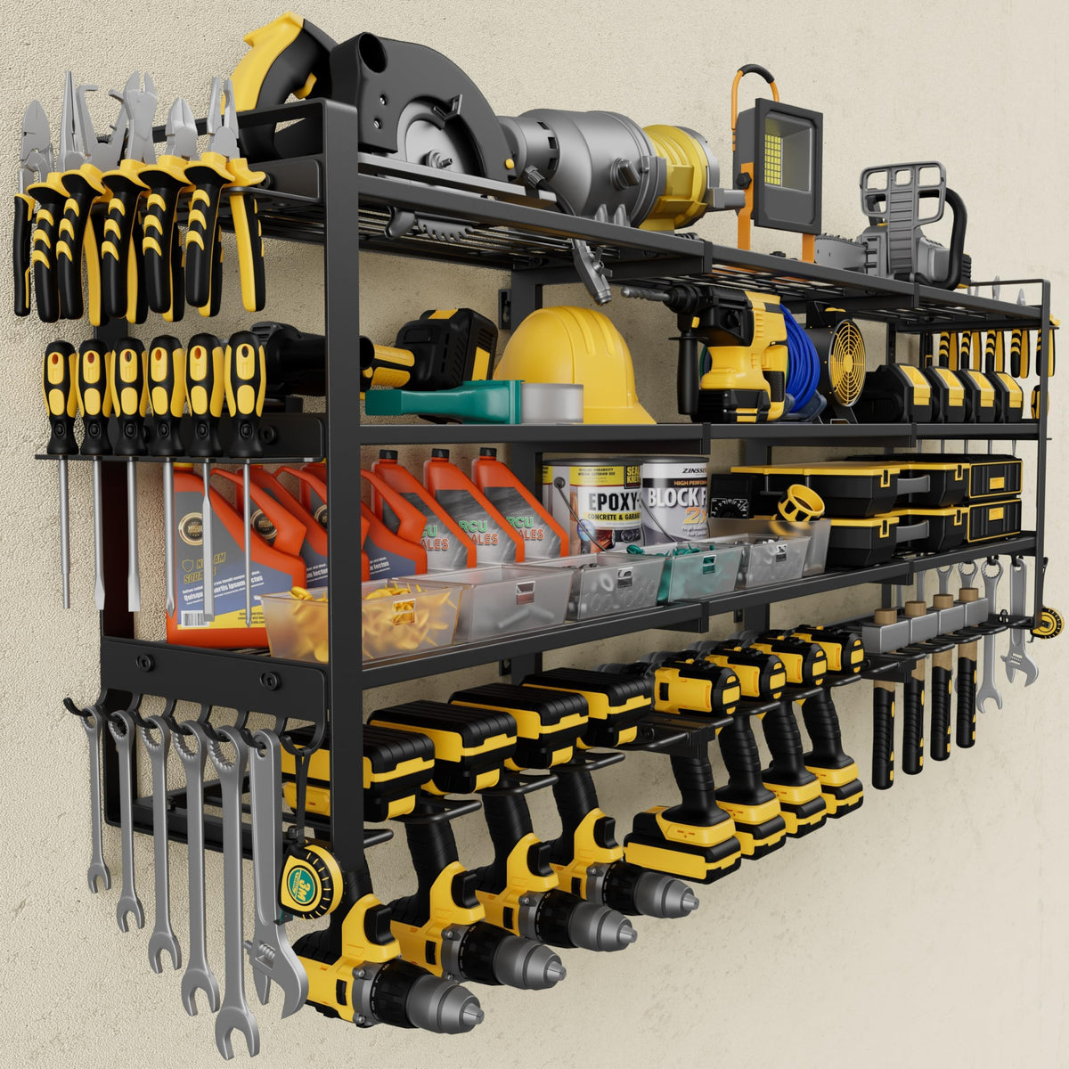 Jusgym large 49W tool organizer wall-mount, top view showing organized layout