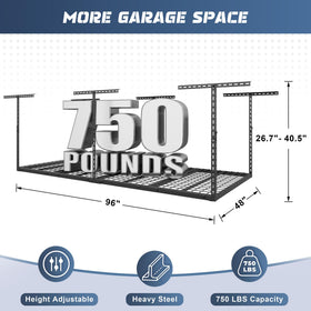 Jusgym adjustable-height rack demonstrates 26-40 inch clearance for vehicle protection.