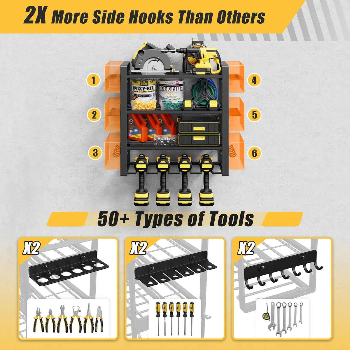 Jusgym rack with tiered shelves for organized heavy tools