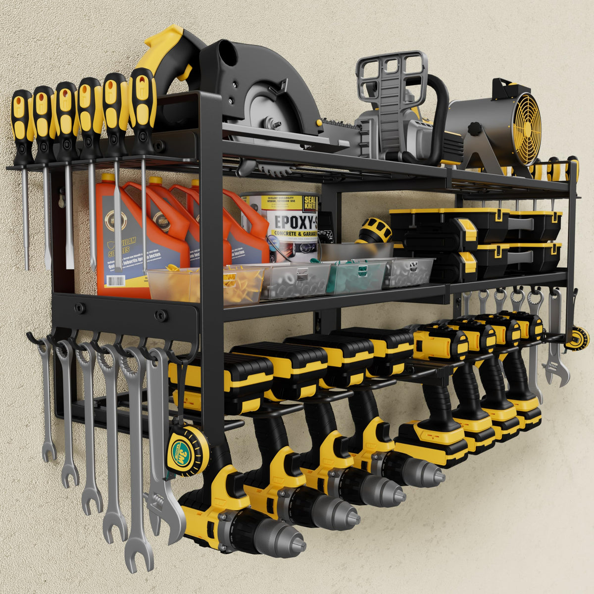Jusgym power tool organizer wall mount supporting up to 350 lbs for heavy tools