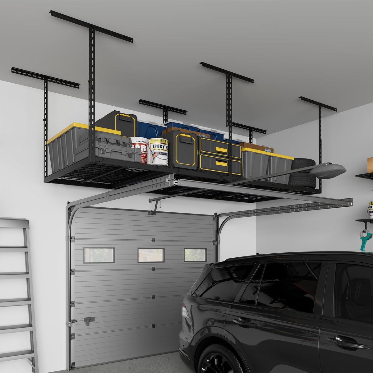 Jusgym quick-install hooks illustrate easy mounting and panel security during setup.