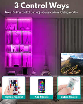JUSJUBR RGB shelf lights show versatile color options for mood lighting.