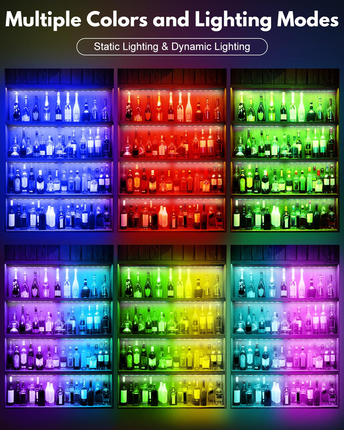 JUSJUBR RGB shelf lights enhance display cases with colorful accents.