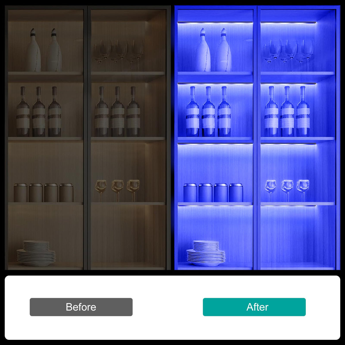 JUSJUBR RGB shelf lights are ultra-thin and easy to install.