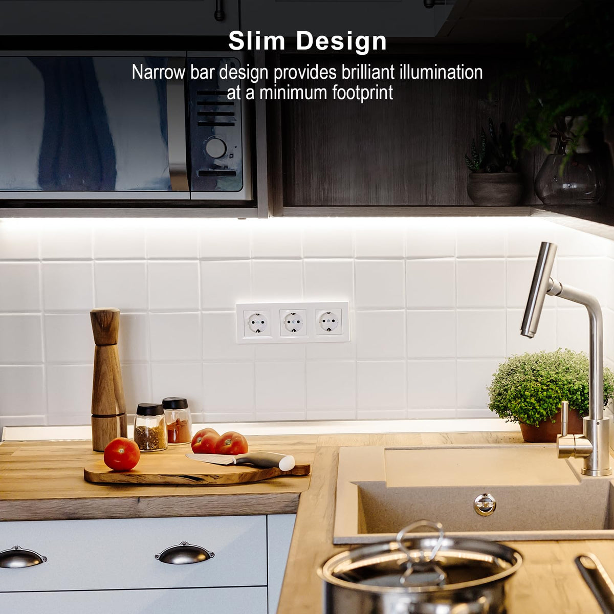 JUSJUBR slim brushed aluminum finish blends with decor.