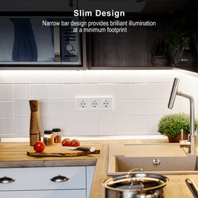 JUSJUBR slim brushed aluminum finish blends with decor.