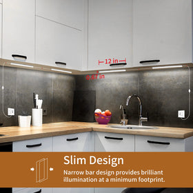 JUSJUBR slim-profile 12-inch light bar blends discreetly under cabinets.