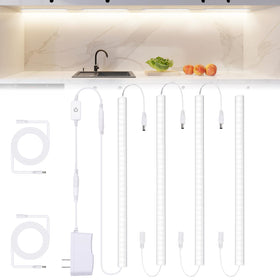 JUSJUBR under-cabinet lights 4-pack 12-inch glow for hidden, even kitchen lighting.
