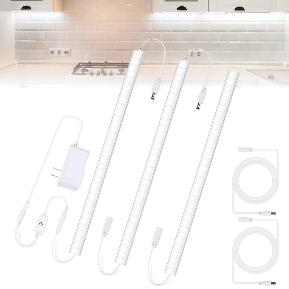 JUSJUBR under-counter lights 3-pack provide wide, even countertop illumination.