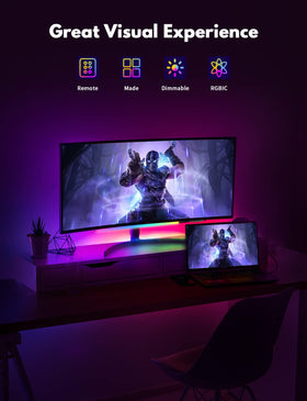 JUSJUBR remote control in hand adjusts RGB effects for quick mood lighting.