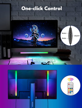 JUSJUBR under-monitor setup with ambient lighting illuminating the keyboard area.