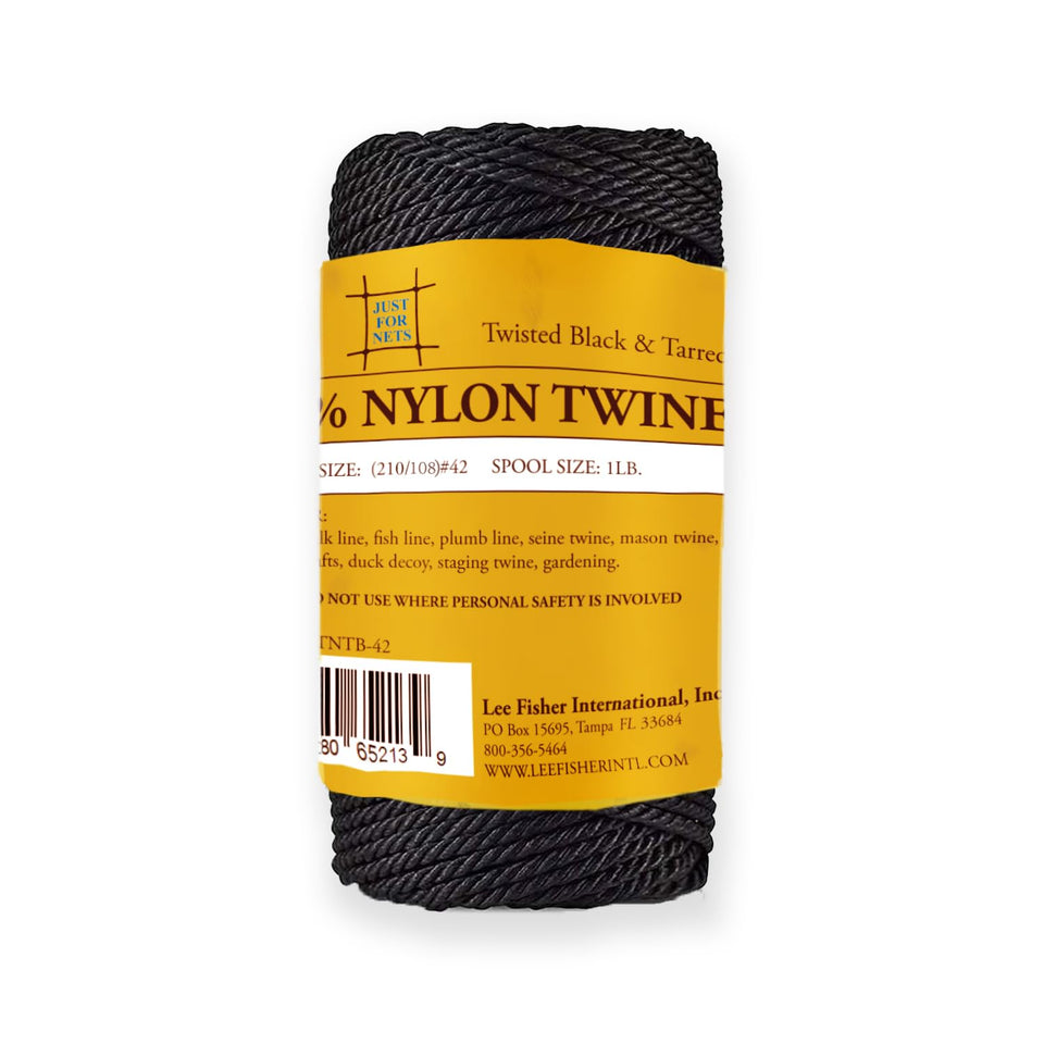 Just For Nets twisted tarred nylon bank line twine on a spool for heavy-duty net repair and camping tasks