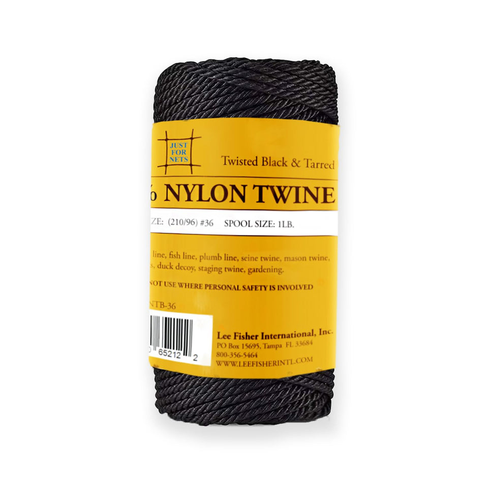 Just For Nets twisted tarred nylon bank twine on spool, ideal for net repair and camping.