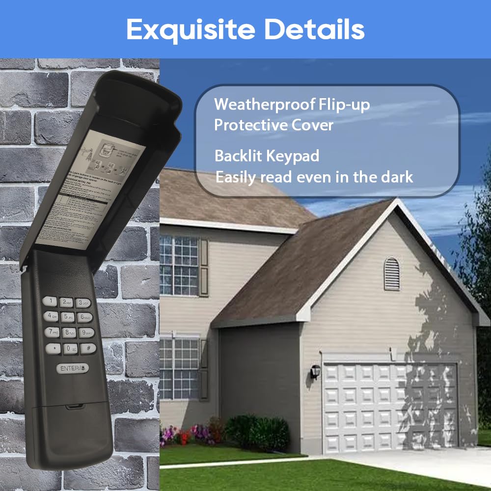 JUSTHILLUP black keypad mounted on garage wall for easy access.