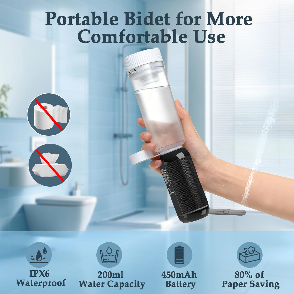 jutimer bidet waterproof body close-up showing compact, travel-friendly design.