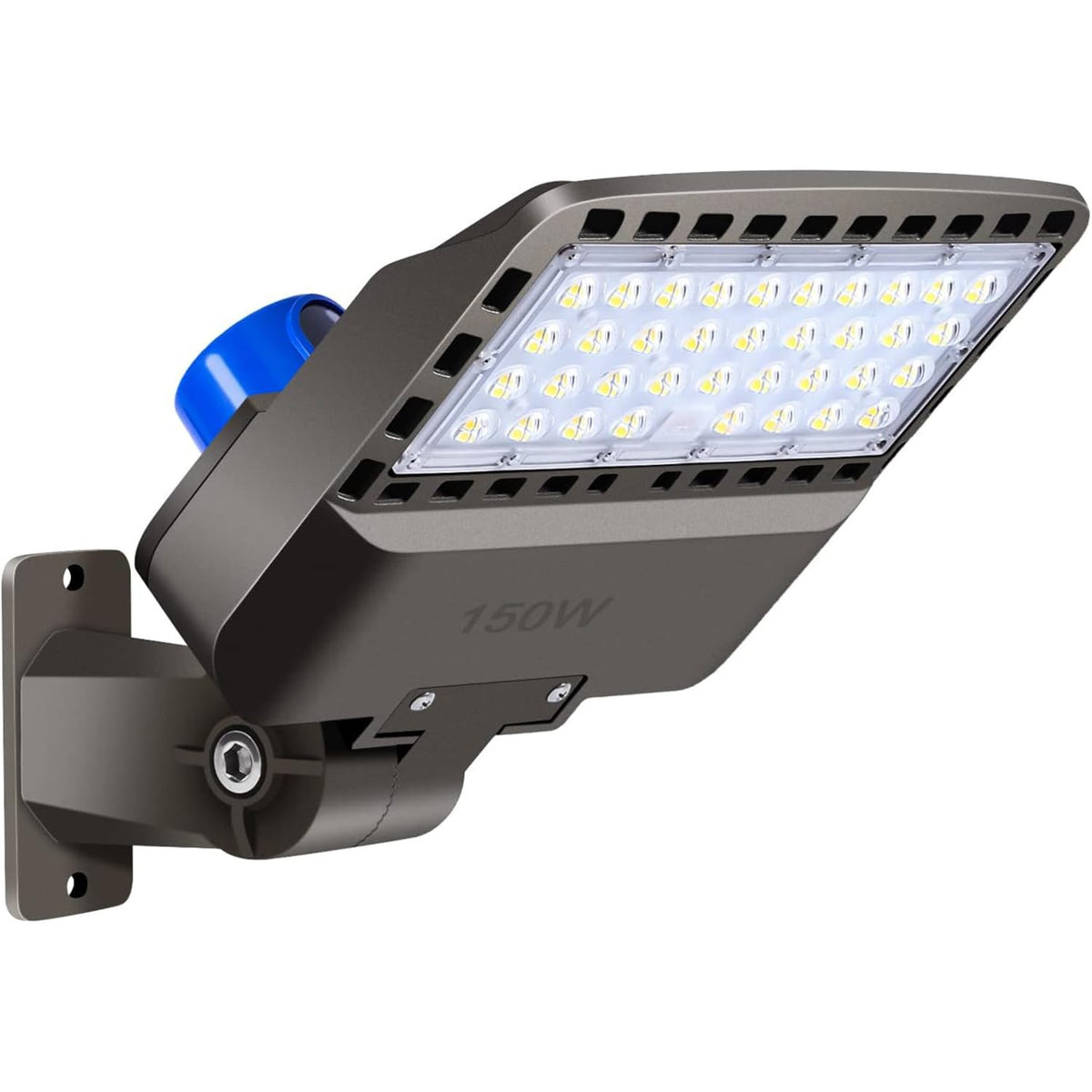Juyace LED flood light front view showing wide parking lot coverage.