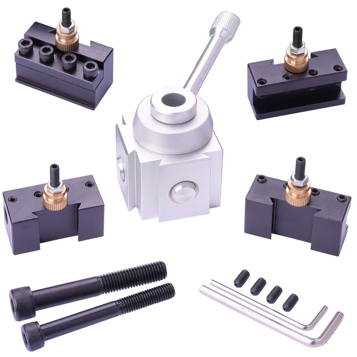 JWGJW 120034 mini lathe quick-change tool post demonstrating precise tool changes.