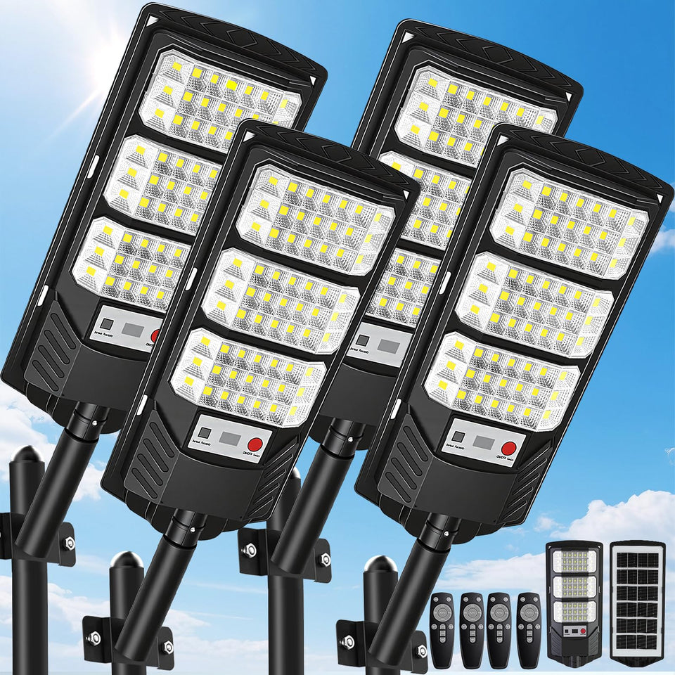 JWT 4-pack solar street lights outdoors ready for energy-efficient illumination