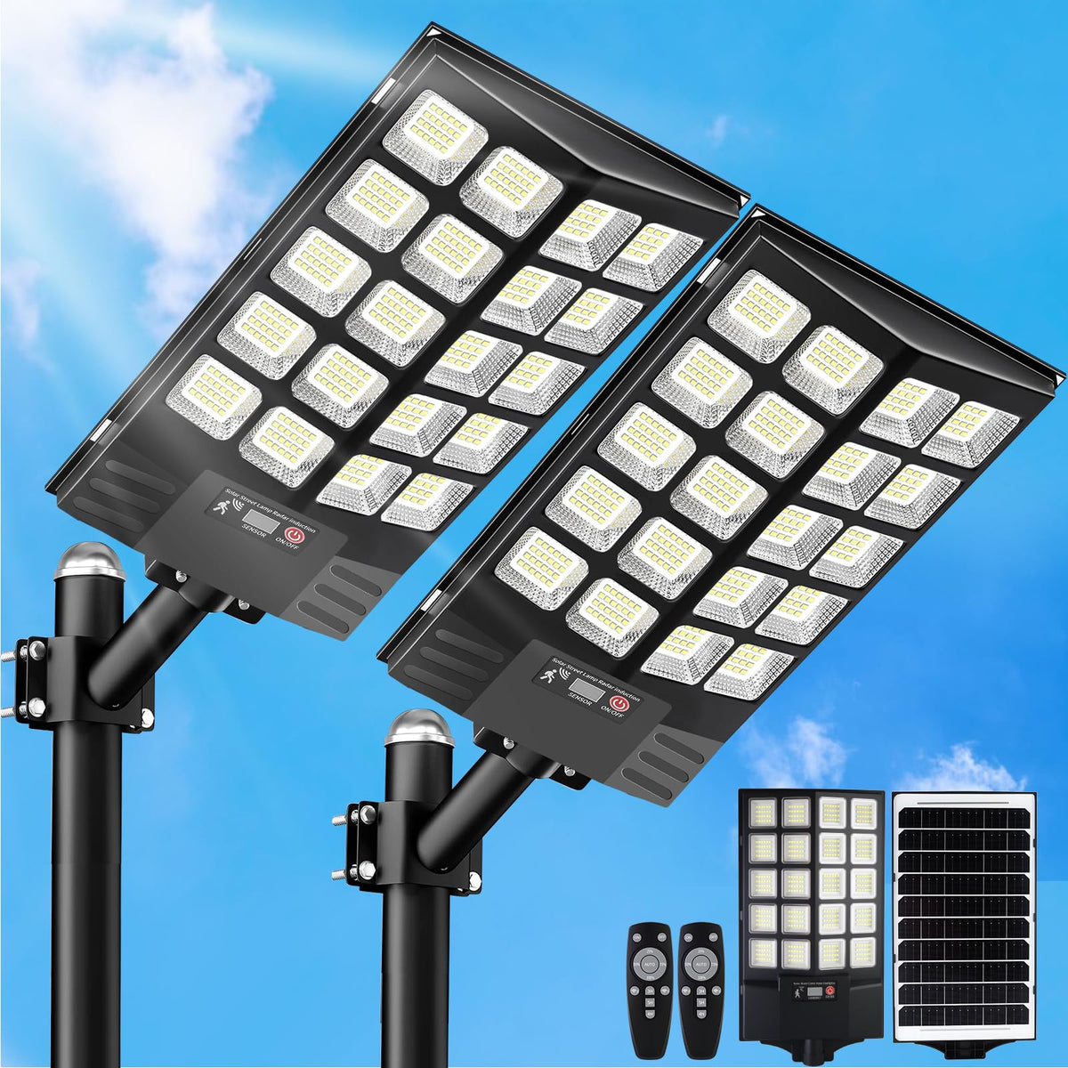 JWT solar street light front view showing bright outdoor illumination for streets