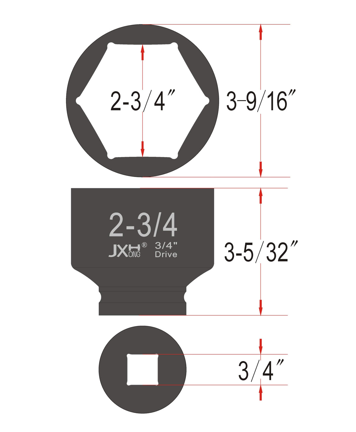 JXHONG 3/4-drive socket packaged with lifetime warranty