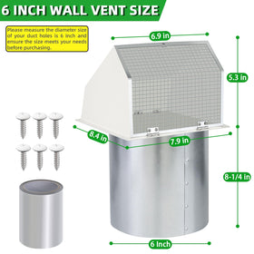 JYINCPED 6-inch dryer vent cover exterior with backdraft damper system.