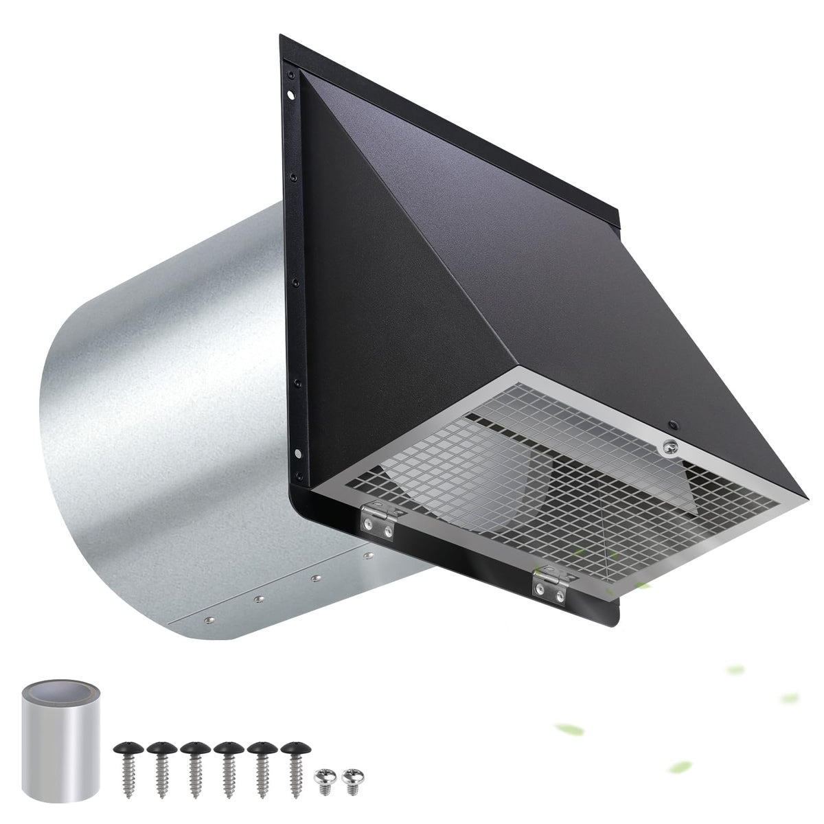 JYINCPED 6-inch hooded wall vent cover with screen and damper protects outdoor ducts from rain and debris.