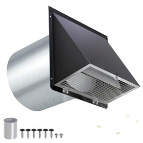 JYINCPED 6-inch hooded wall vent cover with screen and damper protects outdoor ducts from rain and debris.