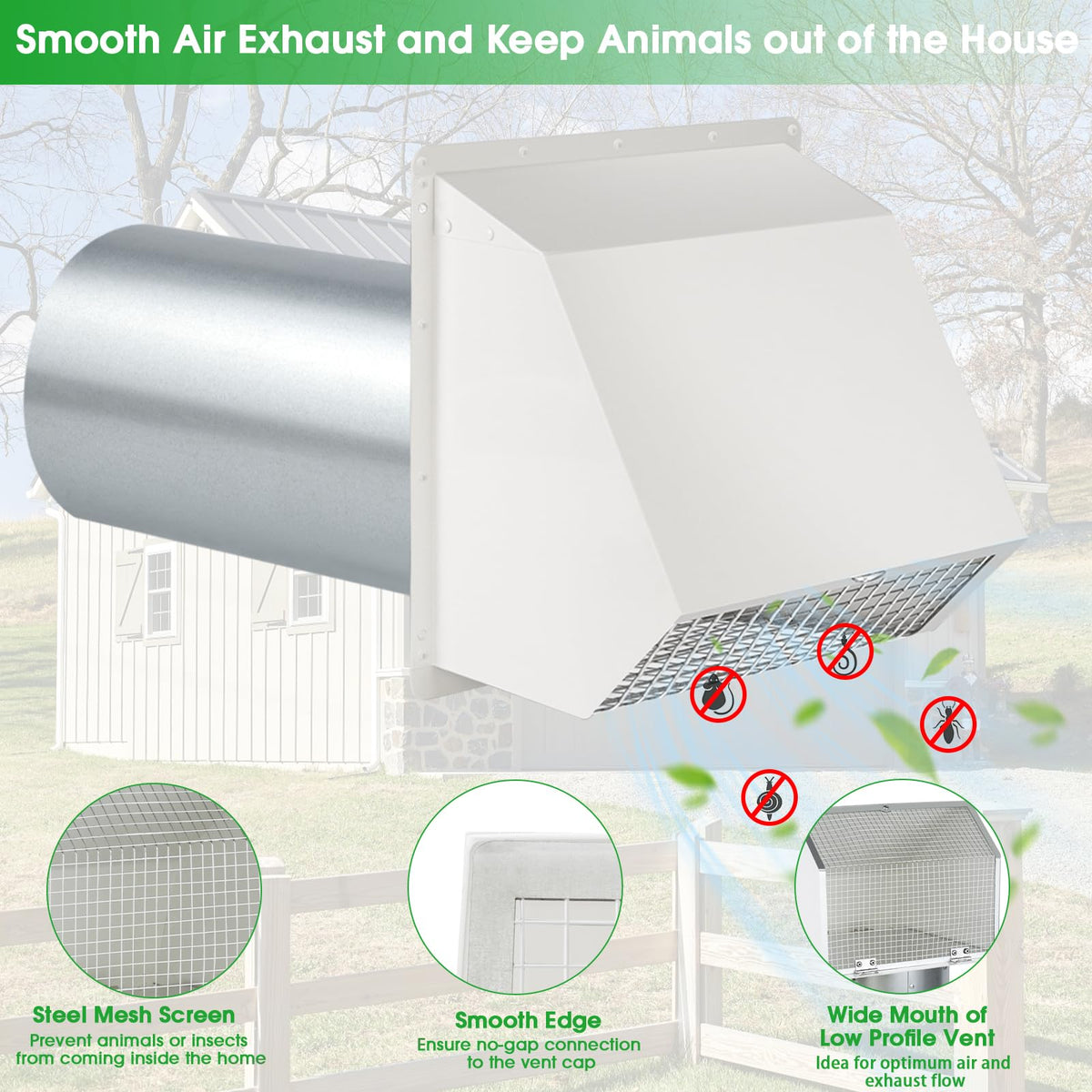JYINCPED galvanized steel wall vent cap resists rust and corrosion.