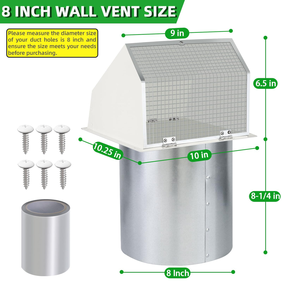 JYINCPED hooded wall vent damper detail showing backdraft protection and quiet operation.