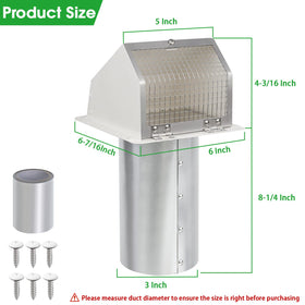 JYINCPED wall vent hood with damper for quiet exterior venting.